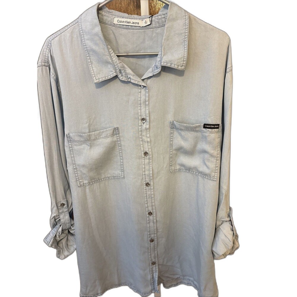 New Calvin Klein Jeans Chambray Oversized Shirt W Roll Tab Sleeves Sz 2X